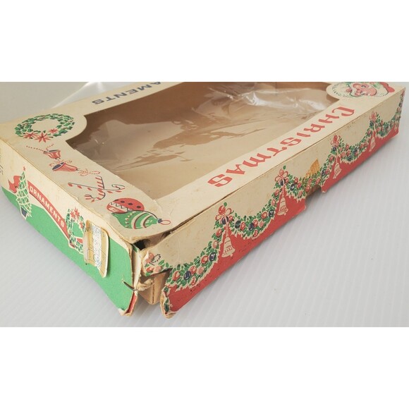 BOX ONLY VTG Christmas Ornament Empty USA 50s Cardboard Ephemera Santa Tree Lot - Picture 8 of 14